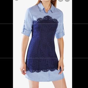 BCBG Navy Lace & Striped Oxford “Kaylin” Dress